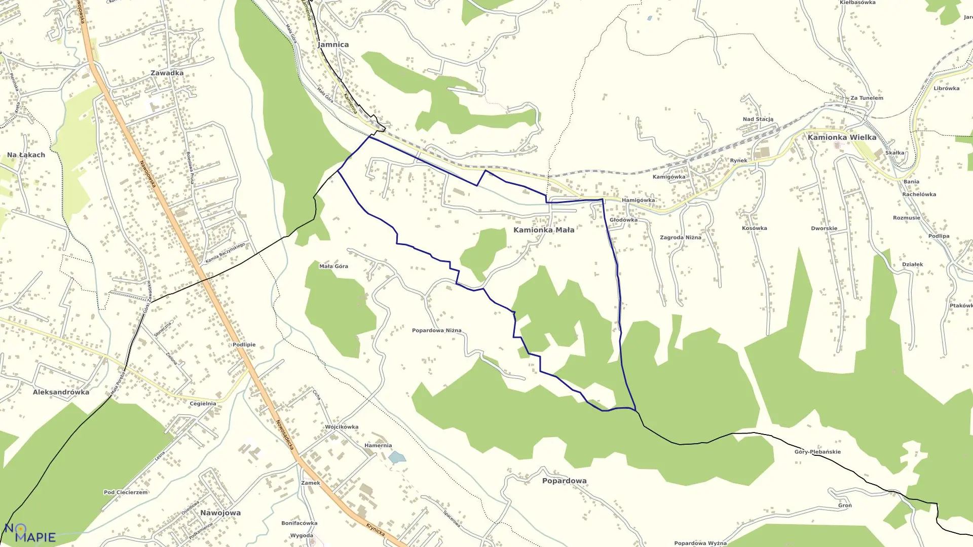 Mapa obrębu Kamionka Mała w gminie Kamionka Wielka